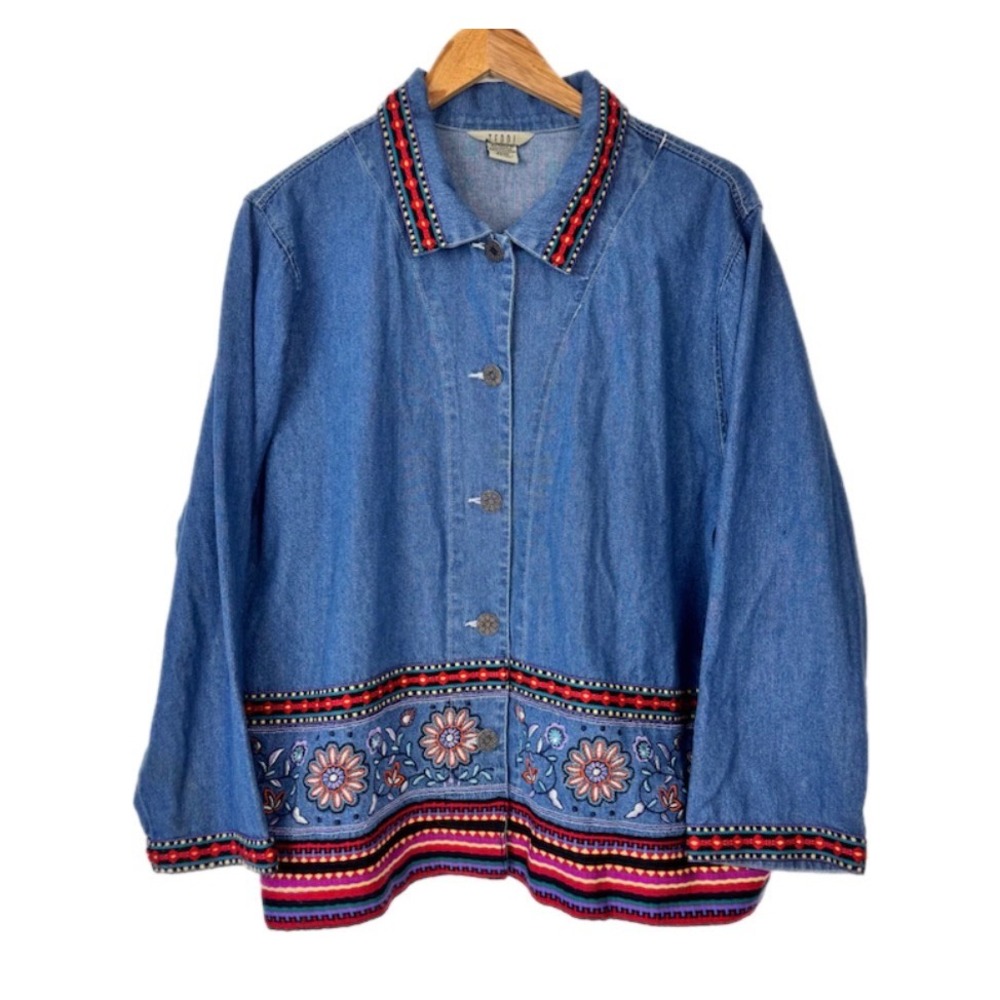 VTG Teddi Woman Denim Jacket Women 20WP Blue Boho Embroidered Cotton Cottagecore